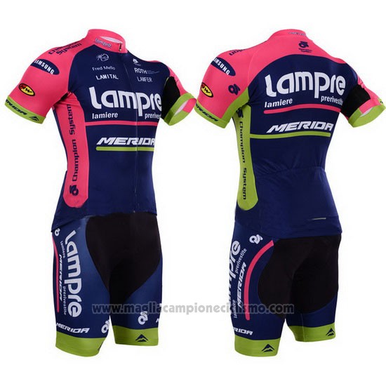 2015 Abbigliamento Ciclismo Lampre Merida Rosa e Blu Manica Corta e Salopette